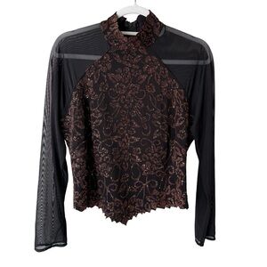 Chic Black and Brown Lace Blouse
